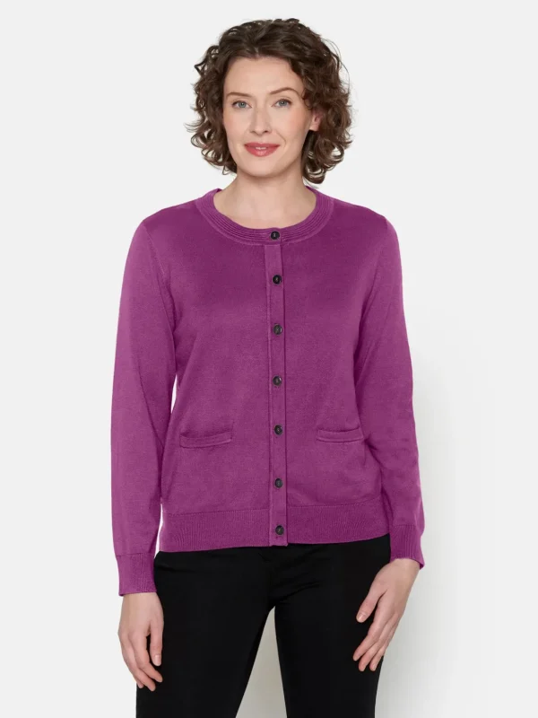 Brandtex Cardigans<Cardigan Med Lomme - Fuchsia Pink