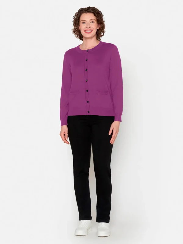 Brandtex Cardigans<Cardigan Med Lomme - Fuchsia Pink